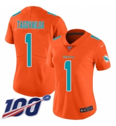Women's Miami Dolphins #1 Tua Tagovailoa Orange Stitched Limited Inverted Legend 100th Season Jersey