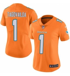 Women's Miami Dolphins #1 Tua Tagovailoa Orange Stitched Limited Rush Jersey