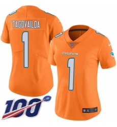 Women's Miami Dolphins #1 Tua Tagovailoa Orangen Stitched Limited Rush 100th Season Jersey