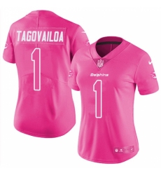 Women's Miami Dolphins #1 Tua Tagovailoa Pink Stitched Limited Rush Fashion Jersey