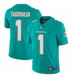 Youth Miami Dolphins #1 Tua Tagovailoa Aqua Green Team Color Stitched Vapor Untouchable Limited Jersey
