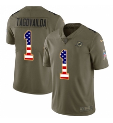 Youth Miami Dolphins #1 Tua Tagovailoa Olive USA Flag Stitched Limited 2017 Salute To Service Jersey