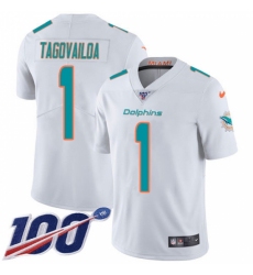 Youth Miami Dolphins #1 Tua Tagovailoa White Stitched 100th Season Vapor Untouchable Limited Jersey