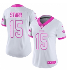 Women's Nike Green Bay Packers #15 Bart Starr Limited White/Pink Rush Fashion NFL Jersey
