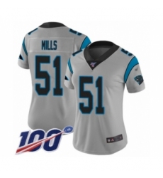 Women's Carolina Panthers #51 Sam Mills Silver Inverted Legend Limited 100th Season Football Jersey