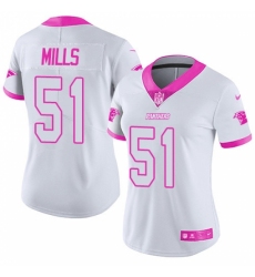 Women's Nike Carolina Panthers #51 Sam Mills Limited White/Pink Rush Fashion NFL Jersey