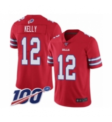 Men's Buffalo Bills #12 Jim Kelly Limited Red Rush Vapor Untouchable 100th Season Football Jersey