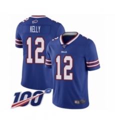 Men's Buffalo Bills #12 Jim Kelly Royal Blue Team Color Vapor Untouchable Limited Player 100th Season Football Jersey
