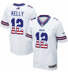 Men's Nike Buffalo Bills #12 Jim Kelly Elite White Road USA Flag Fashion NFL Jersey