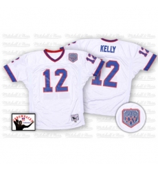 Mitchell And Ness Buffalo Bills #12 Jim Kelly White Authentic Throwback NFL Jersey