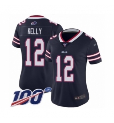 Women's Buffalo Bills #12 Jim Kelly Limited Navy Blue Inverted Legend 100th Season Football Jersey