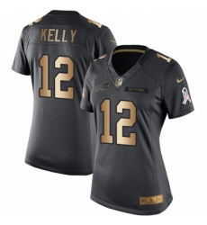 Women's Nike Buffalo Bills #12 Jim Kelly Limited Black/Gold Salute to Service NFL Jersey