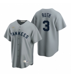 Men's Nike New York Yankees #3 Babe Ruth Gray Cooperstown Collection Road Stitched Baseball Jersey