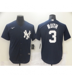 Men's Nike New York Yankees #3 Babe Ruth Navy Road Flex Base Authentic Collection Jersey