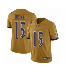 Men's Baltimore Ravens #15 Marquise Brown Limited Gold Inverted Legend Football Jersey