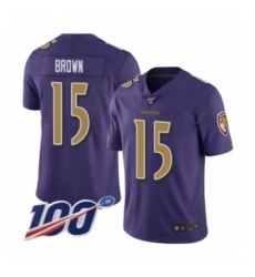 Men's Baltimore Ravens #15 Marquise Brown Limited Purple Rush Vapor Untouchable 100th Season Football Jersey