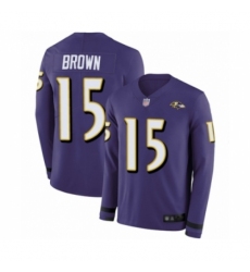 Men's Baltimore Ravens #15 Marquise Brown Limited Purple Therma Long Sleeve Football Jersey