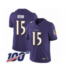 Men's Baltimore Ravens #15 Marquise Brown Purple Team Color Vapor Untouchable Limited Player 100th Season Football Jersey