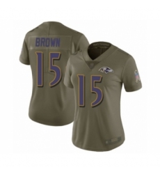 Women's Baltimore Ravens #15 Marquise Brown Limited Olive 2017 Salute to Service Football Jersey