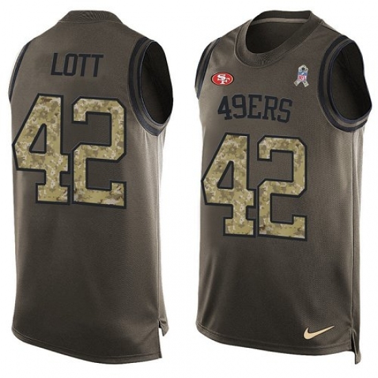 Men's Nike San Francisco 49ers #42 Ronnie Lott Limited Green Salute to Service Tank Top NFL Jersey Men's Nike San Francisco 49ers #42 Ronnie Lott Limited Green Salute to Service Tank Top NFL Jersey