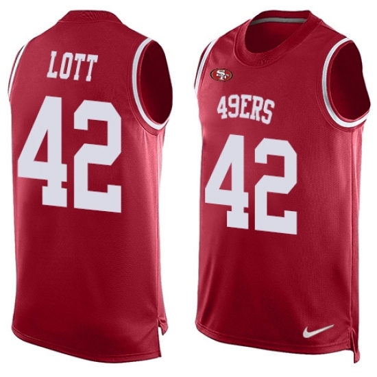 Men's Nike San Francisco 49ers #42 Ronnie Lott Limited Red Player Name & Number Tank Top NFL Jersey Men's Nike San Francisco 49ers #42 Ronnie Lott Limited Red Player Name & Number Tank Top NFL Jersey