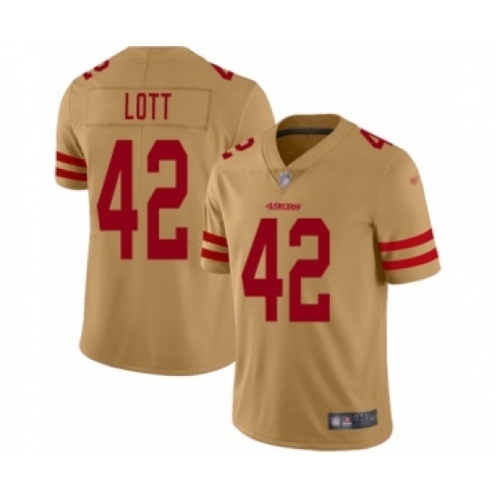 Men's San Francisco 49ers #42 Ronnie Lott Limited Gold Inverted Legend Football Jersey Men's San Francisco 49ers #42 Ronnie Lott Limited Gold Inverted Legend Football Jersey