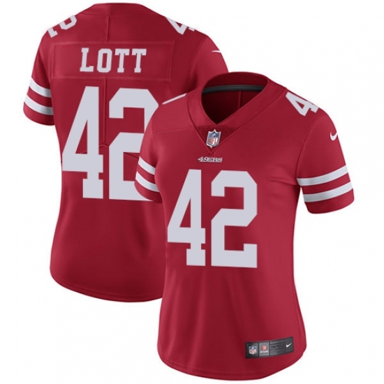 Women's Nike San Francisco 49ers #42 Ronnie Lott Red Team Color Vapor Untouchable Limited Player NFL Jersey Women's Nike San Francisco 49ers #42 Ronnie Lott Red Team Color Vapor Untouchable Limited Player NFL Jersey