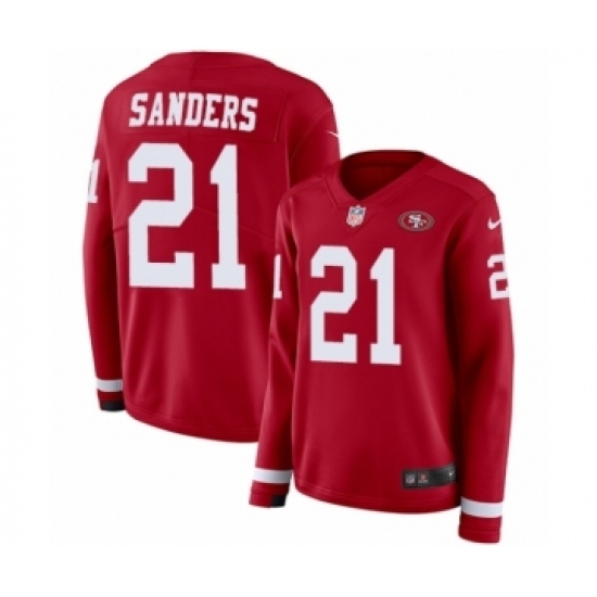 Women's Nike San Francisco 49ers #21 Deion Sanders Limited Red Therma Long Sleeve NFL Jersey Women's Nike San Francisco 49ers #21 Deion Sanders Limited Red Therma Long Sleeve NFL Jersey