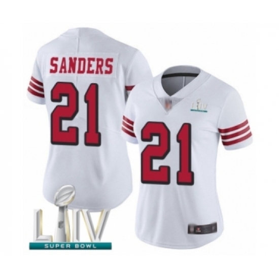 Women's San Francisco 49ers #21 Deion Sanders Limited White Rush Vapor Untouchable Super Bowl LIV Bound Football Jersey Women's San Francisco 49ers #21 Deion Sanders Limited White Rush Vapor Untouchable Super Bowl LIV Bound Football Jersey