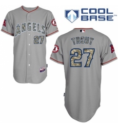 Men's Majestic Los Angeles Angels of Anaheim #27 Mike Trout Authentic Grey USMC Cool Base MLB Jersey