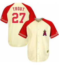 Men's Majestic Los Angeles Angels of Anaheim #27 Mike Trout Replica Cream/Red Exclusive MLB Jersey