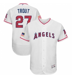 Men's Majestic Los Angeles Angels of Anaheim #27 Mike Trout White Stars & Stripes Authentic Collection Flex Base MLB Jersey