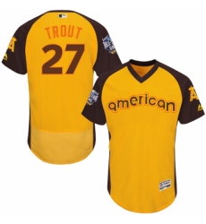 Men's Majestic Los Angeles Angels of Anaheim #27 Mike Trout Yellow 2016 All-Star American League BP Authentic Collection Flex Base MLB Jersey