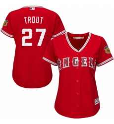 Women's Majestic Los Angeles Angels of Anaheim #27 Mike Trout Authentic Scarlet 2017 Spring Training Cool Base MLB Jersey