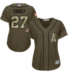 Women's Majestic Los Angeles Angels of Anaheim #27 Mike Trout Replica Green Salute to Service MLB Jersey