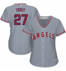 Women's Majestic Los Angeles Angels of Anaheim #27 Mike Trout Replica Grey Road Cool Base MLB Jersey