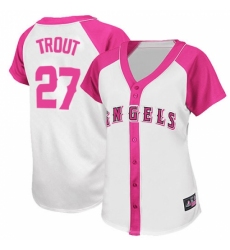 Women's Majestic Los Angeles Angels of Anaheim #27 Mike Trout Replica White/Pink Splash Fashion MLB Jersey