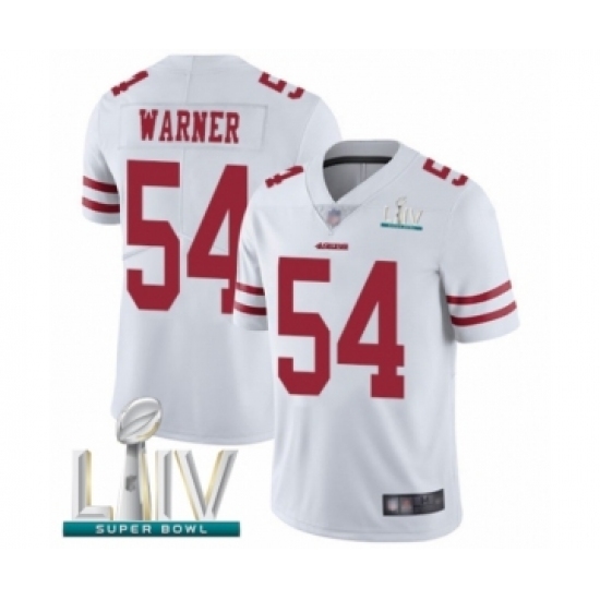 Men's San Francisco 49ers #54 Fred Warner White Vapor Untouchable Limited Player Super Bowl LIV Bound Football Jersey Men's San Francisco 49ers #54 Fred Warner White Vapor Untouchable Limited Player Super Bowl LIV Bound Football Jersey