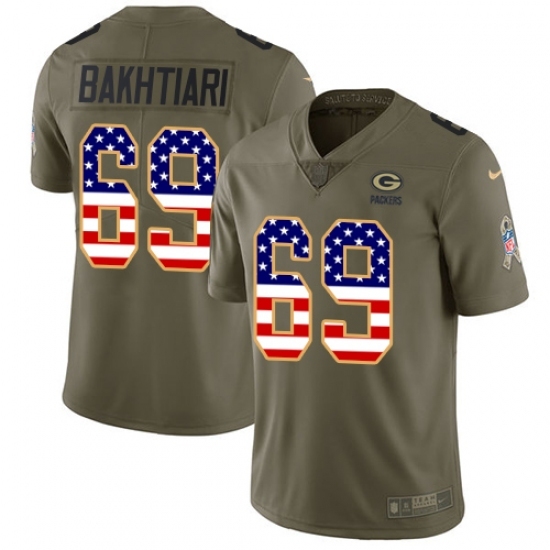 Men's Nike Green Bay Packers #69 David Bakhtiari Limited Olive/USA Flag 2017 Salute to Service NFL Jersey Men's Nike Green Bay Packers #69 David Bakhtiari Limited Olive/USA Flag 2017 Salute to Service NFL Jersey