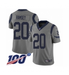 Men's Los Angeles Rams #20 Jalen Ramsey Limited Gray Inverted Legend 100th Season Football Jersey