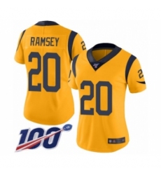 Women's Los Angeles Rams #20 Jalen Ramsey Limited Gold Rush Vapor Untouchable 100th Season Football Jersey