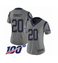 Women's Los Angeles Rams #20 Jalen Ramsey Limited Gray Inverted Legend 100th Season Football Jersey