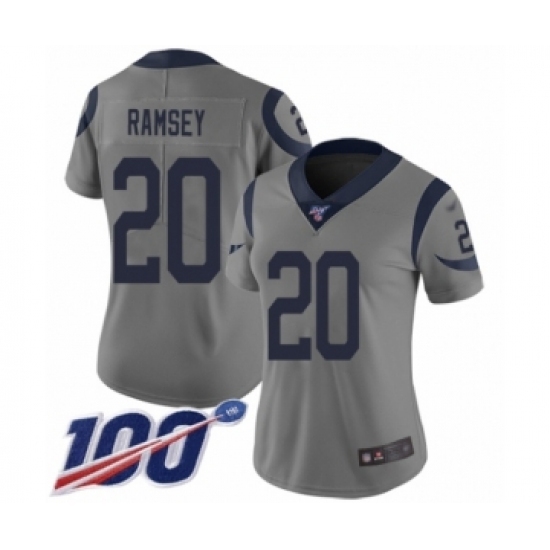 Women's Los Angeles Rams #20 Jalen Ramsey Limited Gray Inverted Legend 100th Season Football Jersey Women's Los Angeles Rams #20 Jalen Ramsey Limited Gray Inverted Legend 100th Season Football Jersey