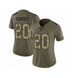 Women's Los Angeles Rams #20 Jalen Ramsey Limited Olive Camo 2017 Salute to Service Football Jersey