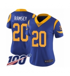 Women's Los Angeles Rams #20 Jalen Ramsey Royal Blue Alternate Vapor Untouchable Limited Player 100th Season Football Jersey