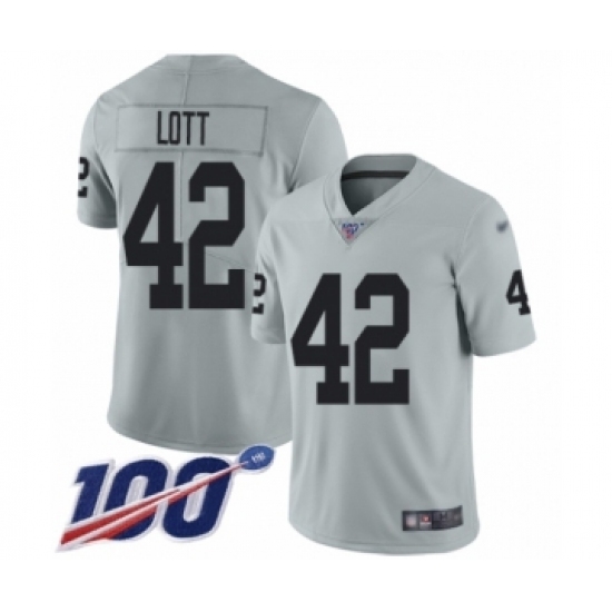Men's Oakland Raiders #42 Ronnie Lott Limited Silver Inverted Legend 100th Season Football Jersey Men's Oakland Raiders #42 Ronnie Lott Limited Silver Inverted Legend 100th Season Football Jersey
