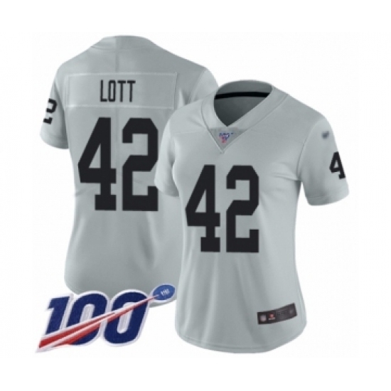 Women's Oakland Raiders #42 Ronnie Lott Limited Silver Inverted Legend 100th Season Football Jersey Women's Oakland Raiders #42 Ronnie Lott Limited Silver Inverted Legend 100th Season Football Jersey
