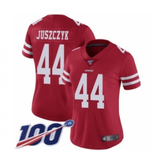 Women's San Francisco 49ers #44 Kyle Juszczyk Red Team Color Vapor Untouchable Limited Player 100th Season Football Jersey Women's San Francisco 49ers #44 Kyle Juszczyk Red Team Color Vapor Untouchable Limited Player 100th Season Football Jersey