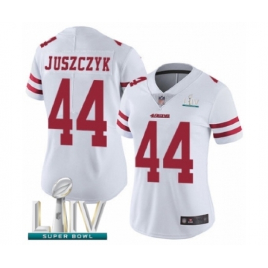 Women's San Francisco 49ers #44 Kyle Juszczyk White Vapor Untouchable Limited Player Super Bowl LIV Bound Football Jersey Women's San Francisco 49ers #44 Kyle Juszczyk White Vapor Untouchable Limited Player Super Bowl LIV Bound Football Jersey