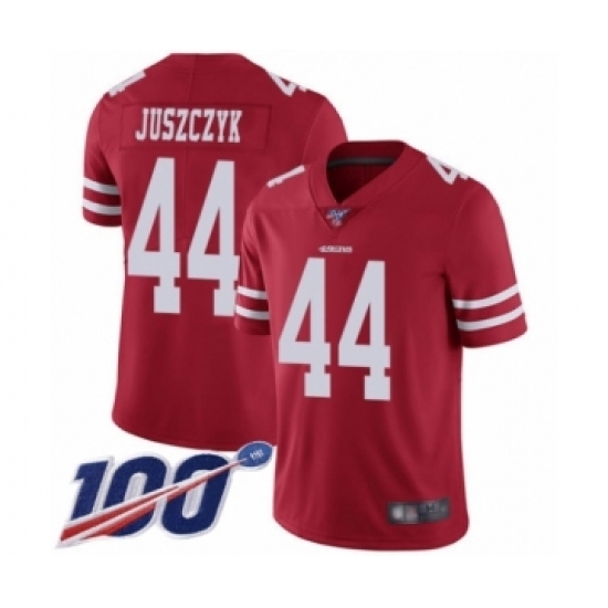 Youth San Francisco 49ers #44 Kyle Juszczyk Red Team Color Vapor Untouchable Limited Player 100th Season Football Jersey Youth San Francisco 49ers #44 Kyle Juszczyk Red Team Color Vapor Untouchable Limited Player 100th Season Football Jersey